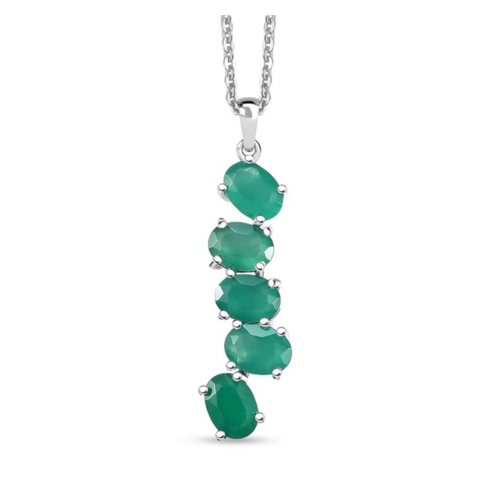 NWT Green Onyx Scatter Pendant w/Chain in .925 Sterling Silver